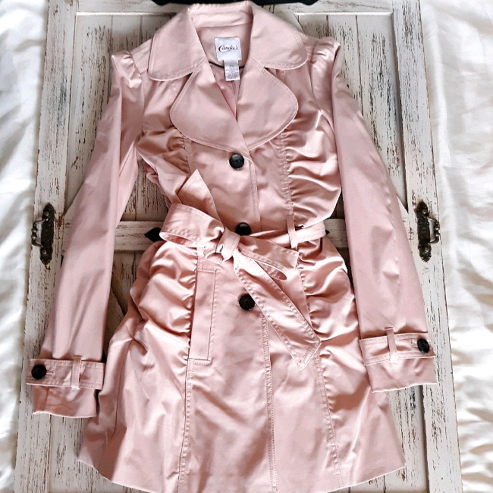 Pink Runched Ruffle Trench Coat